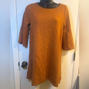 Moth Chester Bell Sleeve Womens Knit Crew Neck Sweater Dress Orange Size Small